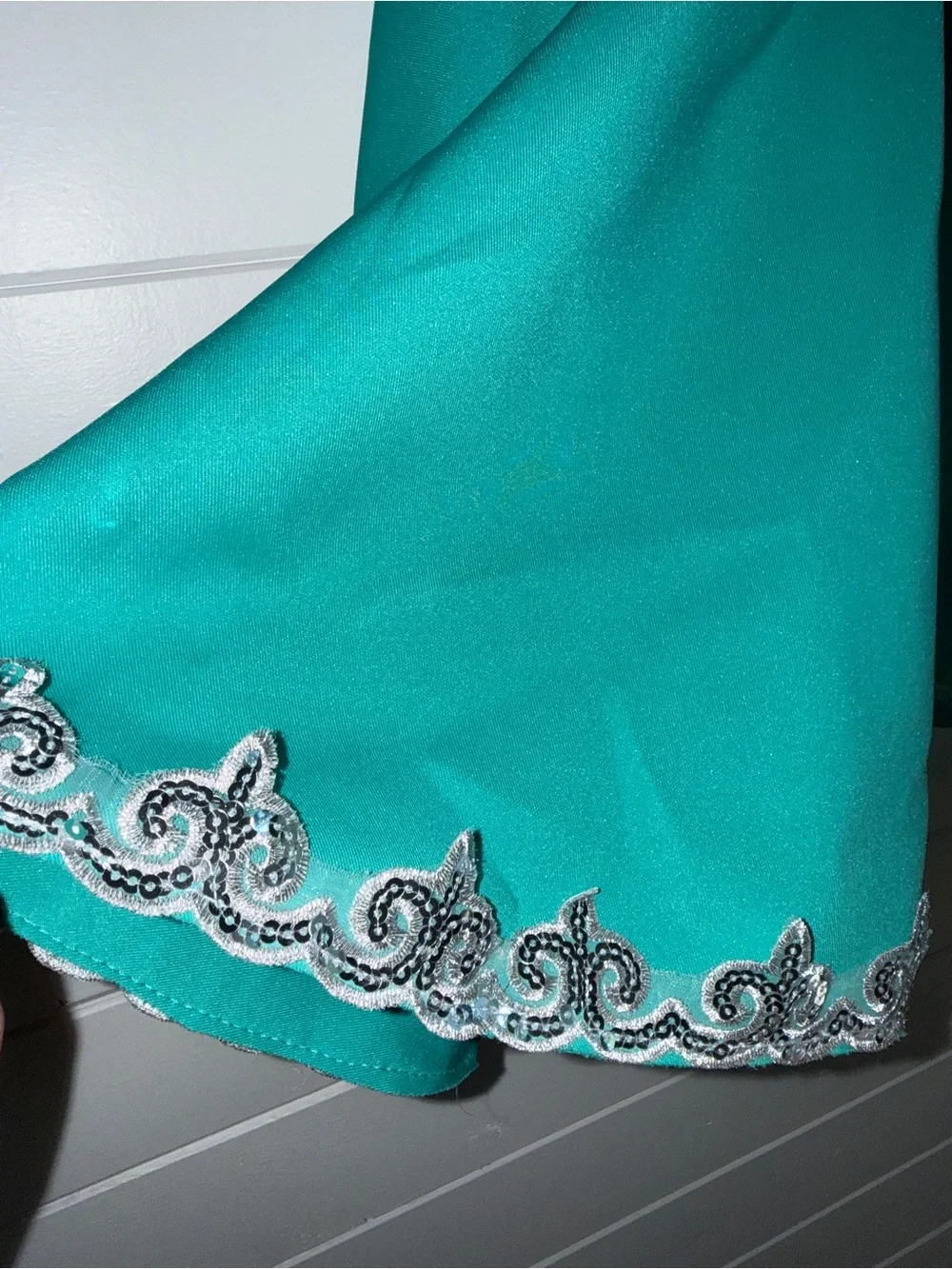 Weissman Teal Sequin Dance Dress for Girls Spandex w Built in Underwear